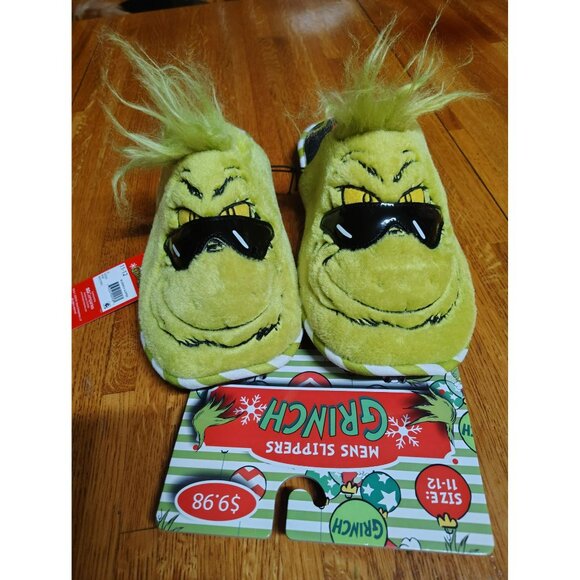 Dr Seuss The Grinch w/glasses slip-on slippers Christmas men's size 11 - 12 - Picture 2 of 4